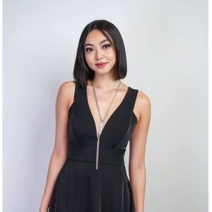 Long Silver Rhinestone Tassel Necklace